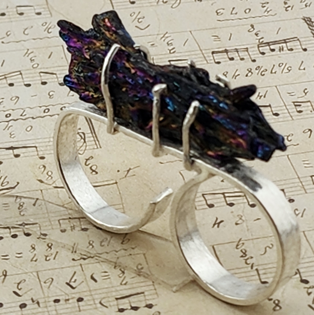 TITANIUM KYANITE RAW STONE RING HANDMADE .925 SS ADJUSTABLE STYLE